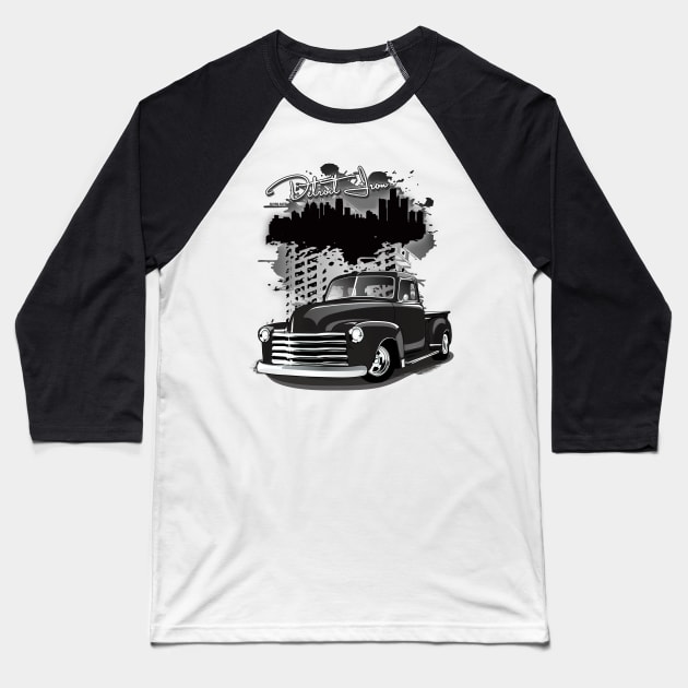 1948 Black Chevy Pickup Truck Detroit Iron Baseball T-Shirt by RPM-ART